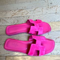 Suede Slides Suede Pre Owned Fits Like 6 Hermes Slides, Suede Slides, Hermes Shoes, Women's Shoes Sandals, Limited Time, Shoes Sandals, Slides, Women Shoes, Pink