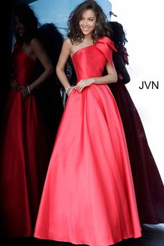 Jvn4355 by Jovani One Shoulder Pleated Skirt Evening Gown One Shoulder Prom Dress, Long Formal Gowns, Prom Dresses With Pockets, Prom Long, Dress Pockets, Jovani Dresses, Ball Gown Skirt, Asymmetric Neckline, Taffeta Dress