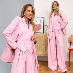 Welcome to ZaikoStor, where elegance meets bold style in every stitch: - Stand out with confidence in our pink striped 3-piece suit for women, featuring a wide-leg pant suit design for a chic and sophisticated look. - Embrace timeless elegance with our elegant pantsuit collection, perfect for making a statement at any event. - Make a fashion statement with our palazzo suit, offering a modern twist on classic style. - Elevate your ensemble with our vest suit for women, adding a touch of flair and Chic Long Sleeve Pink Pantsuit, Chic Pink Long Sleeve Pantsuit, Elegant Pink Fall Sets, Summer Long Sleeve Pink Suit, Tailored Chic Pink Sets, Summer Pink Long Sleeve Suits, Feminine Pink Blazer With Notch Lapel, Pink Notch Lapel Sets For Workwear, Pink Notch Lapel Sets For Work