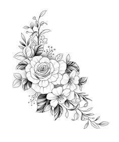 a black and white flower tattoo design