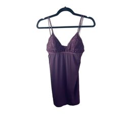 Short Nightie With Contrasting Lace Detail And Adjustable Dual Straps And Removable Pads. Product Details: Color: Purple Size: Xs Fabric: 84% Polyamide 14% Elastane Condition: Nwot Approx Measurements Laying Flat: Pit To Pit: 12” Length: 28” - Adjustable Straps Smoke Free Home. Please, Feel Free To Ask Any Questions Fitted Sleepwear With Built-in Bra For Lounging, Stretch Sleepwear With Built-in Bra For Night, Fitted Seamless V-neck Sleepwear, V-neck Camisole With Built-in Bra For Bedtime, Sleepwear With Built-in Bra And Spaghetti Straps For Lounging, Stretch Sleepwear With Spaghetti Straps For Bedtime, Camisole Sleepwear With Built-in Bra, Cami Nightgown With Built-in Bra For Loungewear, Coquette Spaghetti Strap Camisole For Loungewear