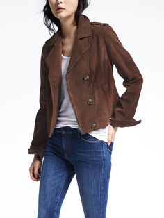 product photo La Girl Style, Brown Suede Leather Jacket, Suede Jacket Women, Brown Moto Jacket, Cool Coats, Cool Girl Style, Suede Leather Jacket, Chic Coat, Suede Moto Jacket