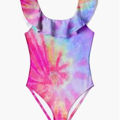 Nwt Stella Cove Pink Tie Dye Ruffled Swimsuit Sz 14 Playful Fitted Swimwear With Ruffles, Playful Fitted Ruffle Swimwear, Pink Ruffled Swimwear For Summer, Spring Pool Bodysuit With Ruffles, Playful Pink Ruffled Swimwear, Spring Ruffled Pool Bodysuit, Purple Ruffled Swimwear For Swimming, Playful Multicolor Swimwear With Ruffles, Purple Ruffled Swimwear For Beach Season