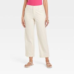 Elevate your everyday wardrobe with these High-Rise Straight Ankle Chino Pants from A New Day™. Tailored in a straight-leg silhouette, these ankle chino pants are crafted from soft, stretch twill fabric. They're designed with a fly button and zipper closure for a snug fit, while side slash pockets add space for small essentials. Pair them with anything from blouses to basic tees to tailored shirts for a variety of casual-chic outfits. A New Day™: Style that goes wherever you do. Summer Workwear Pants With Cropped Leg, Summer Workwear Cropped Leg Pants, Workwear Ankle-length Cotton Capris, Versatile Cropped Leg Spring Pants, Versatile Cropped Leg Pants For Spring, Cropped Wide Leg Pants For Work, Versatile Straight Leg Capris For Work, Business Casual Wide Leg Ankle-length Pants For Spring, Straight Leg Capris For Spring Day Out