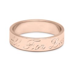 Details 5mm band width, outside "All For Love" engraving in 14k recycled white, yellow, or rose gold. Engraving will add 1-2 weeks to production timeline. All engraving is added to inside of band. Description A classic approach to commitment, the Flat Band is a timeless silhouette. An "All For Love" engraving adorns the inside of the band in script. This band can also be hammered and designed in a variety of millimeters, and produced in any of our signature recycled golds, as well as platinum. All For Love, Gold Engraving, Mens Band, Recycled Gold, Gold Bands, For Love, Or Rose, Platinum, Yellow Gold