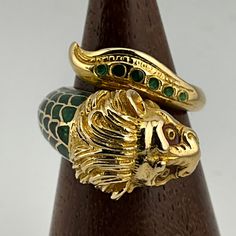 Vintage 18ct Gold Dragon Enamel Ring, UK Size J1/2, US Size 5, EU Size 49, Stamped 750, Front Max Width 15mm, Weight 6.82Grams, Lovely Condition Gold Hallmarked Enamel Ring Fine Jewelry, Gold Enamel Fine Jewelry Rings, Yellow Gold Enamel Ring Stamped 14k, Gold Enamel Rings Fine Jewelry, Gold Enamel Ring With Polished Finish, Unique Gold Enamel Ring For Formal Occasions, Unique Yellow Gold Enamel Ring For Anniversary, Luxury Hallmarked Enamel Rings, Luxury Gold Emerald Ring Collectible