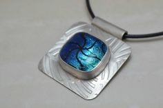 Dichroic Glass Pendant, Fused Glass Jewelry, Dichroic Necklace, Sterling Silver, Handmade, Contempor Fused Glass Jewelry Dichroic, Art Clay Silver, Silver Metal Clay, Clay Silver, Copper Jewellery, Silver Clay, Dichroic Glass Pendant, Metal Clay Jewelry, Clay Inspiration