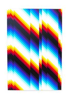 an abstract painting with multicolored lines in the middle and black bottom, against a white background