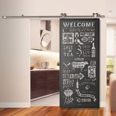 a blackboard with words written on it in a living room