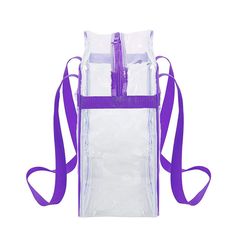 clear stadium bag purple Clear School Bags With Zipper Pouch, Rectangular Clear Bag With Zipper Pouch, Clear Rectangular Bags With Zipper Pouch, Clear Rectangular Bag With Zipper Pouch, Clear Pvc Bags For Daily Use, Clear Rectangular Bag With Zipper Closure, Purple Rectangular Bag With Clear Strap, Daily Use Clear Pvc Bags, School Bag With Clear Plastic Strap