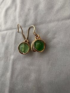 Cute little dangly earrings Affordable Green French Hook Earrings, Cute Little Earrings, Cheap Everyday Green Earrings, Green Earrings Outfit, Vintage Earrings Aesthetic, Emerald Jewelry Earrings, Green And Gold Earrings, Small Dangle Earrings