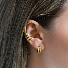 Elevate your style with this sculptural stud earrings. Designed to feel lightweight on your ears.| Lead and Nickel free.Sold as a PAIR Gold Vermeil (Thick layer of Gold plated over Sterling Silver) 17x7.5mm(0.7x0.2in) Push butterfly back closure #E462-G Modern Ear Cuff With Matching Earrings For Everyday, Modern Ear Cuff For Pierced Ears As A Gift, Modern Ear Cuff As A Gift, Modern Ear Cuff For Gift, Elegant Pierced Ear Cuff For Everyday Wear, Versatile Silver Jewelry As A Gift, Versatile Silver Jewelry For Gift, Modern Single Ear Cuff As Gift, Elegant Adjustable Metal Huggie Earrings