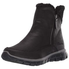 PRICES MAY VARY. 3M scotch Gard(tm) treated upper Slip resistant Warm tech memory foam cushioned comfort insole Cold Weather Boots, Style Sportif, Ski Fashion, Snow Boot, Sporty Casual, Zipper Boots, Faux Fur Fabric, Skechers Women, Fabric Collars