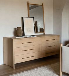 Katelyn Dresser Dressers Minimal Bedroom Dresser, Linen Dresser Storage, Minimalist Bedroom Dressers, Light Wood Dresser Bedroom, Japandi Dresser, Bedroom Oak Furniture, Light Oak Bedroom, Bedroom Drawers Styling, Apartment Bedroom Furniture