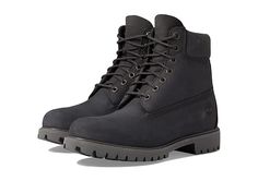 Timberland 6 Inch Premium Boot - Men's Boots : Dark Grey Nubuck : Take on the busy workday while keeping your feet dry and comfortable in the Timberland 6 Inch Premium Boot. Tradtitional lace-up closure offers a secure fit. Premium full-grain and nubuck leather upper. Round toe silhouette. Padded collar for a comfortable fit around the ankle. 400 grams of PrimaLoft insulation. ReBOTL fabric lining containing at least 50% recycled plastic. Anti-fatigue removable footbed. Seam-sealed waterproof co Classic Lace-up Slip-resistant Boots, Classic Lace-up Boots For Outdoor Activities, Fade-resistant Leather Combat Boots For Outdoor Work, Classic Waterproof Work Boots, Classic Lace-up Slip-resistant Work Boots, Rugged Lace-up Waterproof Work Boots, Rugged Waterproof Lace-up Boots For Workwear, Leather Combat Boots With Fade-resistant Round Toe, Classic Waterproof Ankle-high Work Boots