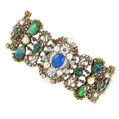 Art Nouveau Jewelry Bracelet, Belle Epoque Jewelry, Luxury Antique Evening Bracelets, Belle Epoque Jewelry Necklaces, Luxury Art Nouveau Blue Jewelry, Demantoid Garnet, Edwardian Jewelry, Art Nouveau Jewelry, European Cut Diamonds