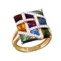 BELLARRI® 14kt Rose Gold Abalone and Multi Color Gemstone Ring from the Mosaic Nouveau Collection Jewellery Designs, Types Of Rings, Vintage Diamond, Coolers, High Quality Jewelry, Diamond Gemstone, Jewelry Designs, Gold Material, Everyday Style