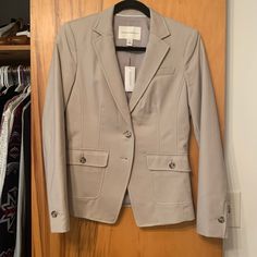 Brand New! No Issues, Just Downsizing Closet. Tag Size Is 6 But Fits More Like A 4- Could Definitely Fit A 6 As Well But Will Be More Snug. (Note That There Is Only One Jacket, Size 6, But Listed Both Sizes Since It Could Go Either Way!) Neutral Business Blazer With Button Closure, Fitted Single Breasted Neutral Blazer, Beige Button-up Blazer With Snap Buttons, Neutral Blazer With Button Closure For Business Casual, Neutral Button-up Blazer For Work, Neutral Blazer With Buttons For Work, Fitted Beige Button-up Blazer, Chic Beige Blazer With Snap Buttons, Elegant Beige Blazer With Snap Buttons