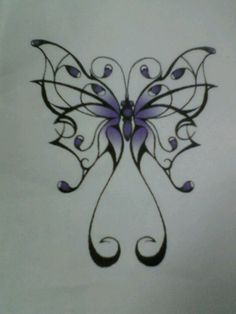 a butterfly with purple and black designs on it's wings