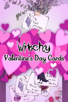 valentine's day cards with the words witch on them and hearts in the background