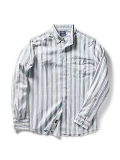 Supima Oxford Shirt - Coastal Skies Stripe White Relaxed Fit Yarn-dyed Top, Classic Yarn-dyed Tops With Relaxed Fit, White Relaxed Fit Yarn-dyed Shirt, Casual Relaxed Fit Yarn-dyed Shirt, Classic Relaxed Fit Yarn-dyed Shirt, Spring Cotton Shirt For Everyday, Classic Yarn-dyed Shirt In Relaxed Fit, Everyday Spring Cotton Shirt, Long Sleeve Yarn-dyed Cotton Tops