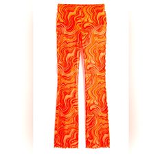 Nwt H&M Psychedelic Orange Mesh Pants | Women’s Size L Perfect For A Festival, Rave, Or 70’s Vibe! Vibrant Yellow Bottoms For Spring, Trendy Stretch Orange Pants, Vibrant Stretch Bottoms, Trendy H&m Spring Pants, Vibrant Fitted Wide Leg Pants, Groovy Stretch Summer Bottoms, H&m Stretch Bottoms For Spring, Vibrant Orange Spring Bottoms, High Waist Retro Summer Bottoms