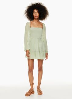 TEMPEST MINI DRESS | Aritzia Pastel Sage Green, Shower Garden, Aritzia Dress, Beach Cruise, Tiered Mini Dress, Chiffon Mini Dress, Linen Mini Dress, Party Summer, Pink Floral Dress