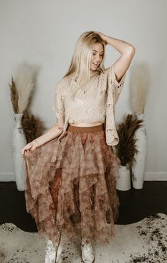 Be the epitome of elegance in our Mesh Layered Ballerina Skirt. The floral printed mesh design adds a feminine touch while the tiered layers give a playful twist. Lined underneath for comfort and featuring an elastic waistband, this skirt is both stylish and practical. With a length of 33" and waist size of 13", it's perfect for smaller sizes. Ballerina Skirt, Hoco Dresses, Mesh Design, Sweater Blouse, Cropped Tank Top, Floral Printed, Jeans Dress, Bag Straps, Waist Size