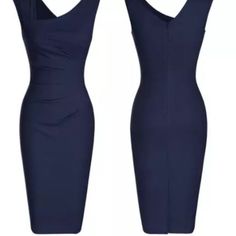 Haute Edition Women's Retro Ruched Sleeveless Bodycon Pencil Dress - Navy - 1 Xl Sleeveless Ruched Bodycon Dress For Work, Blue Sleeveless Ruched Fitted Dress, Flowy Cottagecore Dress, Puffy Sleeve Dress, Green Wrap Dress, Flowy Midi Dress, Linen Shift Dress, Drawstring Dresses, Halter Midi Dress