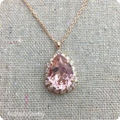 "Heatherly Designs teardrop pendant necklace made with blush pink and faux diamond Swarovski® crystals set in plated brass.    ●Nickel free ●Necklace Length (adjustable): 17\" - 19\" or 43.18 - 48.26cm ●Swarovski® crystal color(s): Vintage Rose + Crystal ●Arrives in our signature Heatherly gift box. Handmade with ❤ by Heather ● ● ● ● ● ● ● ● ● ● ● ● ● ● ● ● ● ● ● ● ● ● ● ● ● ● ● ●   →Quantity Discounts listed below: 10% off 3-9 pcs - 10OFF3TO9 15% off 10+ pcs - 15OFF10PLUS ● ● ● ● ● ● ● ● ● ● ● Pink Jewerly, Tiny Cross Necklace, Gift Box Handmade, Gold Bridal Necklace, Round Diamond Earrings, Wedding Bridesmaid Jewelry, Rose Gold Bridal, Jewelry Accessories Ideas, Etsy Bridesmaid Gifts