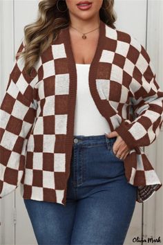 Olivia Mark - Plus Size Winter Sweater with Plaid Print and Long Sleeves Winter Coffee, Plus Size Winter, Plaid Sweater, Winter Cardigan, Winter Sweater, Cardigan Sweaters For Women, Long Sleeve Plaid, Cozy Winter, Plaid Print