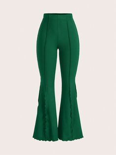 Verde Oscuro Elegante Collar  Poliéster Liso Pierna amplia Embellished Estiramiento medio Flared Pants, Flare Pants, Wide Leg Jeans, Colorful Leggings, Women Clothes Sale, All Fashion, Women Clothing, Womens Bottoms, Dark Green