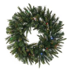 a christmas wreath with lights on it