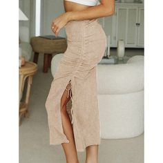 Apricot Knitted Pleated Split Bodycon Skirt Spring Ribbed Beige Skirt, Casual Beige Ribbed Skirt, Fitted Ribbed Skirt For Summer, Casual Stretch Beige Skirt, Casual High-waist Beige Pencil Skirt, Casual High Waist Beige Pencil Skirt, Fitted Beige Skirt For Brunch, Casual Beige Pencil Skirt For Spring, Casual Ribbed Summer Skirt