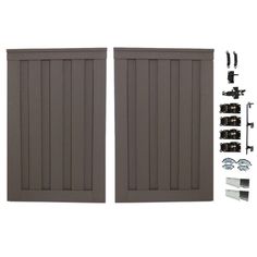 an image of two doors with hardware and accessories