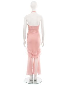 For Sale on 1stDibs - ▪ Christian Dior evening dress ▪ Creative Director: John Galliano ▪ Sold by One of a Kind Archive ▪ Spring-Summer 2004 ▪ Pale pink silk chiffon ▪ Halterneck Pink Halter Neck Formal Evening Dress, Formal Pink Halter Neck Evening Dress, Pink Formal Maxi Dress For Evening, Elegant Pink Summer Evening Dress, Feminine Chiffon Evening Dress, Pink Silk Evening Dress, Fitted Pink Evening Dress For Summer, Evening Pink Halter Neck Maxi Dress, Pink Silk Chiffon Cocktail Dress