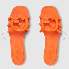 Beautiful Neon Orange Gucci Slides. I Bought Before Summer, Never Worn. Style 780307 J8700 7531 Pink Low Heels, Mystic Logo, Gucci Flip Flops, Gucci Slides, Gucci Sandals, Slides For Women, Fringe Sandals, Shoes Gucci, Rubber Sandals