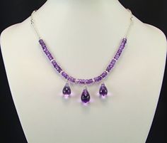 Amethyst Faceted Briolettes Sterling Silver by TheSilverBear, $245.00 Faceted Bead Necklace, Purple Jewelry, Purple Necklace, Pretty Purple, Beaded Choker, Faceted Bead, Sterling Silver Necklace, Silver Wire, Bead Necklace