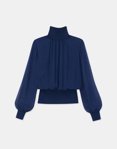 Silk Georgette Turtleneck Blouse | Lafayette 148 New York Turtleneck Blouse, Blouson Top, Georgette Tops, Petite Blouses, Petite Shirts, Petite Tops, Modest Fashion Outfits, Sweater Sale, Sleeves (women)