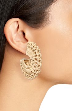 Raffia straw is handwoven into an intricate fan-like silhouette on these statement-making hoop earrings further charmed by 24-karat gold-plated bands. 2 1/4" hoop diameter; 3/4" width Post back Raffia straw/24k-gold plate Handmade in France Contemporary Accessories, Satchel Tote Bag, Fabric Gift Bags, Tea Accessories, Keep Jewelry, Designer Clothes For Men, Watch Necklace, Tie And Pocket Square, Engagement Gifts