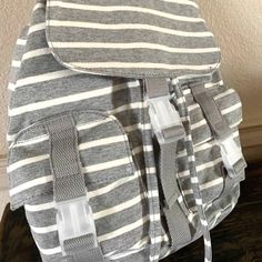 Madden Girl Jersey Grey & White Striped Backpack- Nwt- Msp $68 This Backpack Features A Zip Around Closure, Measures 12"X 12, Front Pocket, 100% Jersey Cute Everyday White Backpack, Cute White Everyday Backpack, Trendy White Backpack With Pockets, Preppy Backpack For Daily Use, Casual White Backpack With Adjustable Straps, Preppy White Standard Backpack, Casual White Backpack For Everyday Use, Casual White Backpack For Everyday, White Casual Everyday Backpack