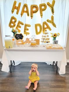 Bee Theme Photo Backdrop, Our Honey Is One Birthday, 1st Birthday Honey Bee Theme, Bee Themed 2nd Birthday Party, Yellow First Birthday Party, Bee Theme 1st Birthday Party Ideas