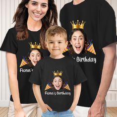 the family is wearing matching tshirts for their birthday