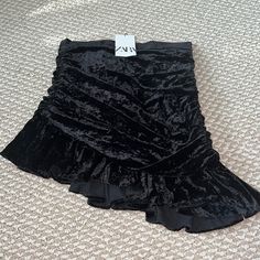 Nwt! Velvet Skirt. Womens Size Medium. Zipper Closure On Back Of Skirt Zara Mini Skort For Party, Zara Ruffled Mini Skirt For Party, Zara High Waist Mini Skirt For Party, Zara High Waist Skort For Party, Zara Mini Skirt With Ruffles, Zara High Waist Skirt For Night Out, Zara Ruffled Skirt Bottoms For Party, Zara Ruffled Skirt Party Bottoms, Zara Ruffled Mini Skirt