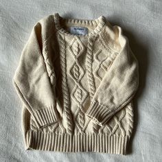 Nwt Old Navy Cable Knit Sweater 2t Casual Sweater For Playtime With Soft Knit, Casual Soft Knit Sweater For Playtime, Beige Long Sleeve Tops For Playtime, Cute Winter Cable Knit Tops, Cute Cable Knit Winter Tops, Cozy Long Sleeve Sweater For Playtime, Cute Cotton Chunky Knit Sweater, Soft Knit Long Sleeve Sweater For Playtime, Soft Knit Sweater For Playtime In Fall