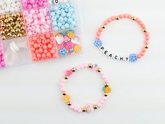 Stacked Sweetly, Sunshine City Stretchy Bracelet Craft Kit, VSCO Activity Box Craft for Teens, Make Your Own Bracelets, DIY Summer Jewelry - Etsy Playful Pink Crafts For Gifts, Cute Pink Craft Supplies With Round Beads, Fun Round Beads Craft Supplies For Gifts, Fun Pink Round Beads Craft Supplies, Cute Pink Round Beads Craft Supplies, Pink Handmade Craft Supplies For Party Favors, Pink Cute Round Beads Craft Supplies, Handmade Pink Craft Supplies For Party Favors, Personalized Playful Pink Craft Supplies