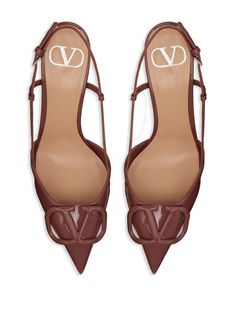 Find VALENTINO Vlogo Signature 80mm Slingback Pumps on Editorialist. chocolate brown calf leather patent finish VLogo Signature appliqué logo pointed toe buckle-fastening slingback strap branded footbed 80mm high stiletto heel leather sole Iconic Bags, Patent Leather Pumps, Flat Boots, Slingback Pump, Ballet Flat Shoes, Pump Sandals, Lady Dior, Top Shoes, Stiletto Heel