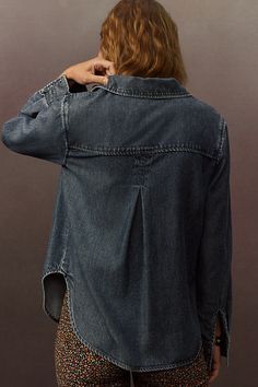 100% lyocell Chest patch pockets Button front Machine wash Imported | Denim Buttondown Shirt by Cloth & Stone in Blue, Women's, Size: XL, 100% lyocell at Anthropologie Relaxed Fit Washed Tencel Tops, Washed Relaxed Fit Denim Top For Fall, Dark Wash Collared Top For Fall, Blue Washed Tops For Fall, Tencel Button-up Top With Pockets, Relaxed Fit Washed Blue Button-up Denim Top, Washed Blue Relaxed Fit Button-up Denim Top, Blue Tencel Button-up Top, Relaxed Fit Washed Blue Denim Button-up Top