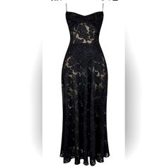 Worn Once Only For Formal For Three Hours Lace Evening Dress For Night Out, Chic Black Slip Dress For Wedding, Evening Lace Slip Dress, Elegant Lace Slip Dress For Night Out, Elegant Lace Slip Dress For Party, Glamorous Lace Midi Dress For Formal Occasions, Glamorous Formal Lace Midi Dress, Elegant Black Floor-length Lace Dress, Black Slip Dress With Fitted Bodice For Party