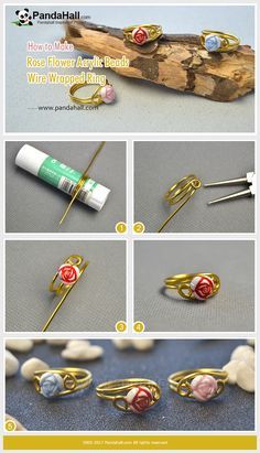 instructions for how to make an adjustable ring with wire wrapped around the ends and beads